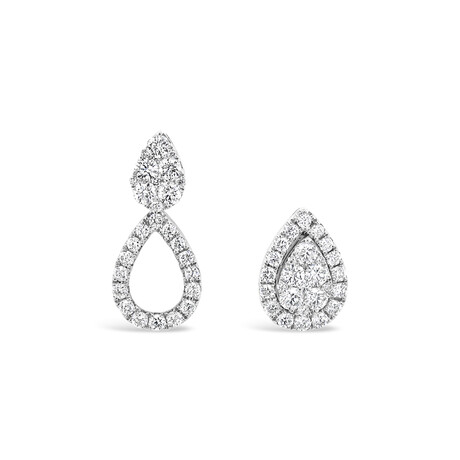 18k White Gold Two Way Pear Halo Drop-Stud Earrings // New