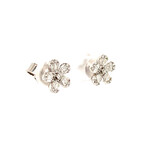 18k White Gold Tapered Baguette Flower Illusion Studs Earrings // New