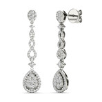 18k White Gold Pear Halo Cluster Dangle Earrings // New