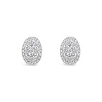 18k White Gold Oval Halo Cluster Studs Earrings // New