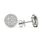 18k White Gold Medium Round Halo Cluster Studs Earrings // New