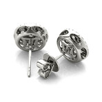 18k White Gold Medium Round Halo Cluster Studs Earrings // New