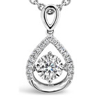 18k White Gold Floating Round in Open Pear Halo Pendant Necklace // 18" // New