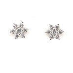 18k White Gold Pear + Round Flower Studs Earrings // New