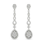 18k White Gold Pear Halo Cluster Dangle Earrings // New