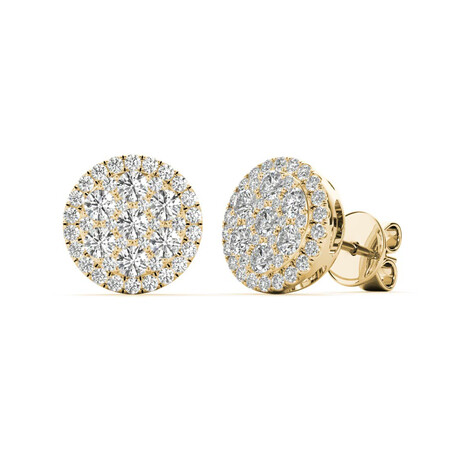 18k Yellow Gold Medium Round Halo Cluster Studs Earrings // New