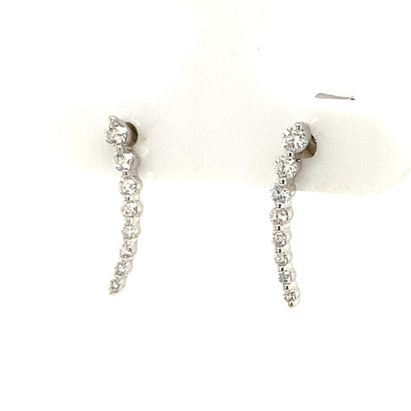18k White Gold Graduated Diamonds Climber Studs Earrings // New
