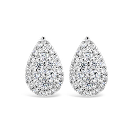 18k White Gold Pear Halo Cluster Studs Earrings // New