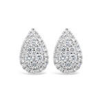 18k White Gold Pear Halo Cluster Studs Earrings // New