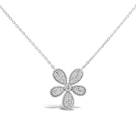 18k White Gold Flower Cluster Necklace // 18" // New