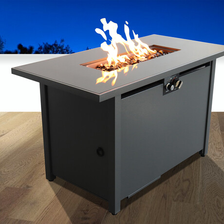 White Smoked Glass Metal Rectangle Fire Pit (White)