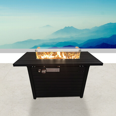 Steel Propane Outdoor Fire Pit Table with Lid (Black)