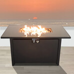 White Smoked Glass Metal Rectangle Fire Pit (White)