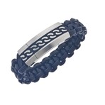 Stainless Steel + Black Leather Bracelet With Black Epoxy Accent + Brushed Finish