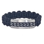 Stainless Steel + Black Leather Bracelet With Black Epoxy Accent + Brushed Finish