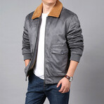 Trucker Jacket with Brown Collar // Gray (L)