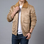 Trucker Jacket with Brown Collar // Khaki (XL)