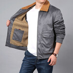 Trucker Jacket with Brown Collar // Gray (M)