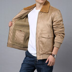 Trucker Jacket with Brown Collar // Khaki (XL)