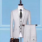 Mens 3pc Slim Fitted Suits  // Light Gray + Dark Gray Pinstripes (L)