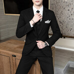 Mens 3pc Slim Fitted Suits  // Black + Subtle Black Pinstripes (XS)