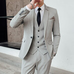 Mens 3pc Slim Fitted Suits  //  Beige + Pinstripes (2XL)