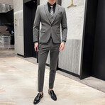 Mens 3pc Slim Fitted Suits  // Gray on Gray Checks (XS)