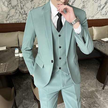 Mens 3pc Slim Fitted Suits  // Siolid Light Green (L)