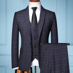 Mens 3pc Slim Fitted Suits  // Navy Blue + Beige Checks (2XL)