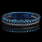 Polished Blue Plated Stainless Steel Box Chain + Leather Cuff Bracelet // 8.5"