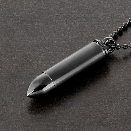 Brushed and Polished Black Plated Stainless Steel + Bullet Capsule Necklace // 24"