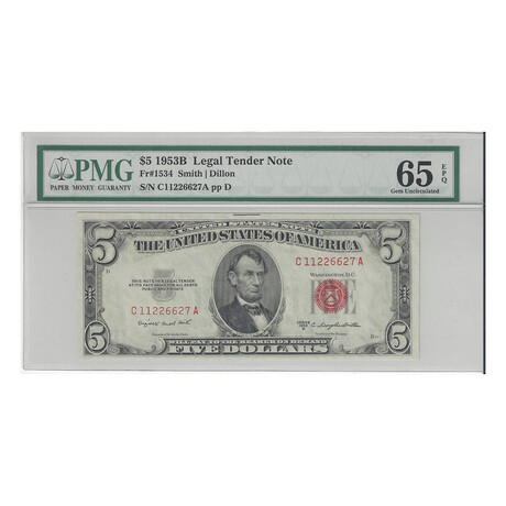 1953 B $ 5 Legal Tender PMG 65 # 627