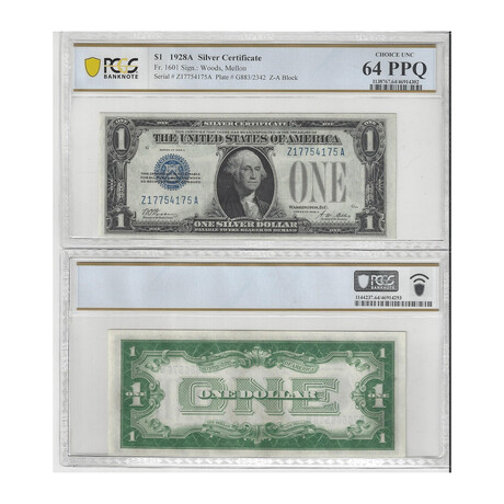 1928 A $ 1 Silver Certificate PCGS 64 PPQ