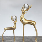 Brass Deers with Crystal // Large // 2 Piece Set