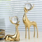 Brass Deers with Crystal // Small // 2 Piece Set