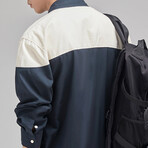 Z146 Navy Blue & Multicolor Print // Shirt Jacket (XS)