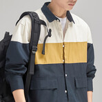 Z146 Navy Blue & Multicolor Print // Shirt Jacket (XL)
