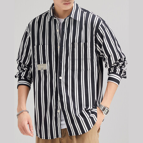 Z193 Black & Stripes Print // Shirt Jacket (XS)