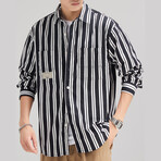 Z193 Black & Stripes Print // Shirt Jacket (L)