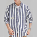 Z193 White & Stripes Print // Shirt Jacket (XL)