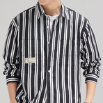 Z193 Black & Stripes Print // Shirt Jacket (XL)