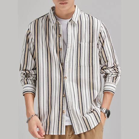 Z106 White & Stripes Print // Shirt Jacket (XS)