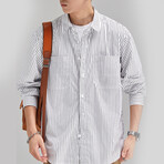 Z192 White & Stripes Print // Shirt Jacket (M)