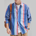 Z195 Blue & Multicolor Print // Shirt Jacket (XS)