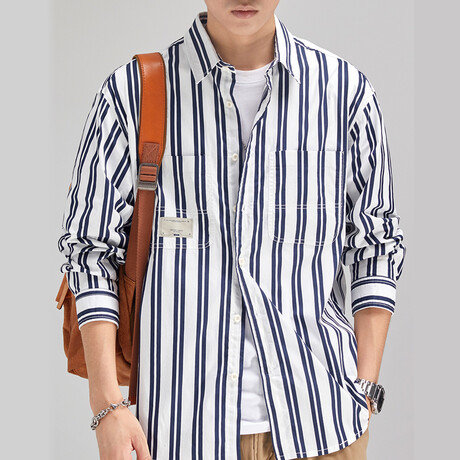 Z193 White & Stripes Print // Shirt Jacket (XS)