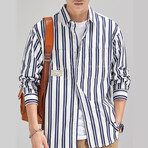 Z193 White & Stripes Print // Shirt Jacket (XL)