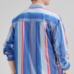 Z195 Blue & Multicolor Print // Shirt Jacket (XL)