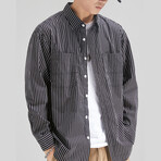 Z192 Black & Stripes Print // Shirt Jacket (XL)
