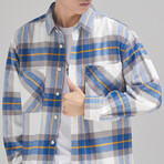 Z198 Blue & Multicolor Print // Shirt Jacket (XL)