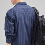 Z199 Navy Blue & Stripes Print // Shirt Jacket (S)